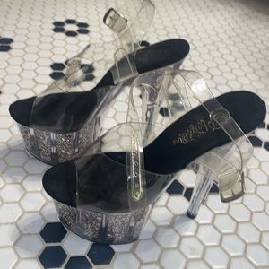 Pleasers sz6 glitter ankle strap clear sandals